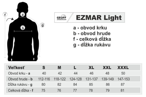Geoff Anderson Ezmar Light velikostn� tabulka